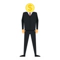 Man, businessman, leader, manager with a gold coin instead of a head. Dollar sign. Vector illustration.