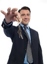 Man Businessman realtor teasing offering keys
