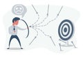 Man or businessman shooting arrow at target with bow and missing. Business concept of failure. Royalty Free Stock Photo