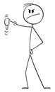 Man or Businessman Showing Thumbs Down Gesture, Negative Emotion or Rating, Vector Cartoon Stick Figure Illustration