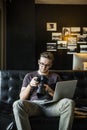 Man Busy Photographer Editing Home Office Concept Royalty Free Stock Photo