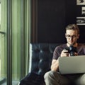 Man Busy Photographer Editing Home Office Concept Royalty Free Stock Photo