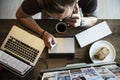 Man Busy Photographer Editing Home Office Concept