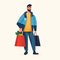 man buyer holding shopping bags with fruits and vegetables organic natural food eco local grown products world Royalty Free Stock Photo