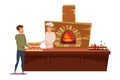 Man buying fresh made pizza vector illustration