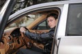 Man in the cab car Royalty Free Stock Photo