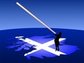 Man with caber on map