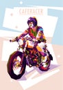 Man in Caferacer Motorcycle WPAP Art Royalty Free Stock Photo