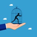 man in the cage of authority. Imprisonment or lack of freedom of choice. business concept