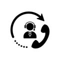 man, call, head phone, 24 hours support, custom care , business customer support service black icon