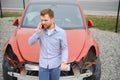 Man calling help after a car crash accident on the road Royalty Free Stock Photo