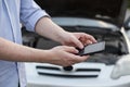 Man calling mechanic service after vehicle problem Royalty Free Stock Photo