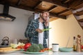 Man calling to his girlfriend to ask about the recipy Royalty Free Stock Photo