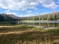 A man in camouflage uniform fishing in the Lily Lake Royalty Free Stock Photo