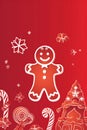 man holiday sweet food christmas december delicious red background decoration gingerbread cookie. Generative AI.