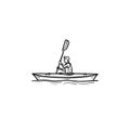 Man in canoe hand drawn outline doodle icon.