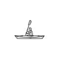 Man in canoe hand drawn outline doodle icon.