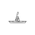 Man in canoe hand drawn outline doodle icon.