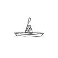 Man in canoe hand drawn outline doodle icon.