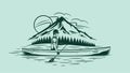 Man canoeing on mountain lake vector illustration