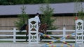 Man is canter on the horse at the arena