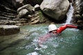 A man canyoning in Pyrenees, Spain. Royalty Free Stock Photo