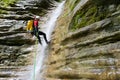 Man canyoning in Pyrenees, Spain. Royalty Free Stock Photo