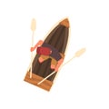 Man in Cap Rowing Wooden Boat, Top View Vector Illustration Royalty Free Stock Photo