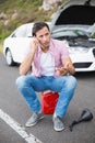 Man after a car breakdown Royalty Free Stock Photo
