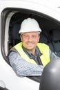 man car driver in van at construction site like engineer architect Royalty Free Stock Photo
