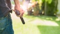 A man with a carbine in his hand with a blurred background Royalty Free Stock Photo