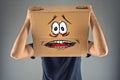 Man with cardboard box on his head and terrified look skethed Royalty Free Stock Photo