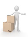 Man with cardboard boxes showing thumbs up Royalty Free Stock Photo