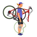 A man carries a broken bicycle and wheel Royalty Free Stock Photo