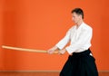 The man carries out exercises aikido Royalty Free Stock Photo