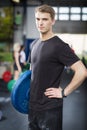 Man carries weights at fitness gym center Royalty Free Stock Photo