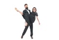 Man carry attractive lady dancer. Dancing music. Couple elegant dancing ball. Come dance. Dancing school for adults