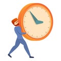 Man carry clock icon, cartoon style