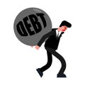 Man carry debt. Tired of paying off debt. Hard life concept