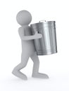 Man carry garbage basket on white background. Isolated 3D illustration