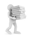 Man carry pile books on white background. Isolated 3D illustration