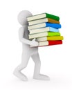 Man carry pile books on white background. Isolated 3D illustration