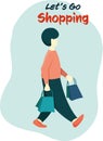 Man carrying bags with purchases. Let`s go shopping lettering.