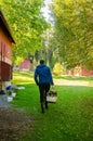 Man carrying a basket with fire wood Royalty Free Stock Photo