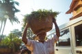 Man carrying basket in her head