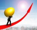 Man carrying golden egg upward on red trend line Royalty Free Stock Photo