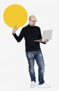 Man carrying a laptop and holding a round board Royalty Free Stock Photo