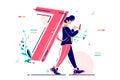 Man carrying number seven as backpack