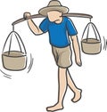 man carrying pole with baskets over the shoulder. Vector illustration decorative design Royalty Free Stock Photo