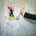 Man carrying red arrow balance on money sign clock hands with an Royalty Free Stock Photo